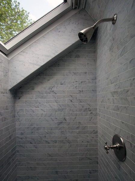 gray tile shower 